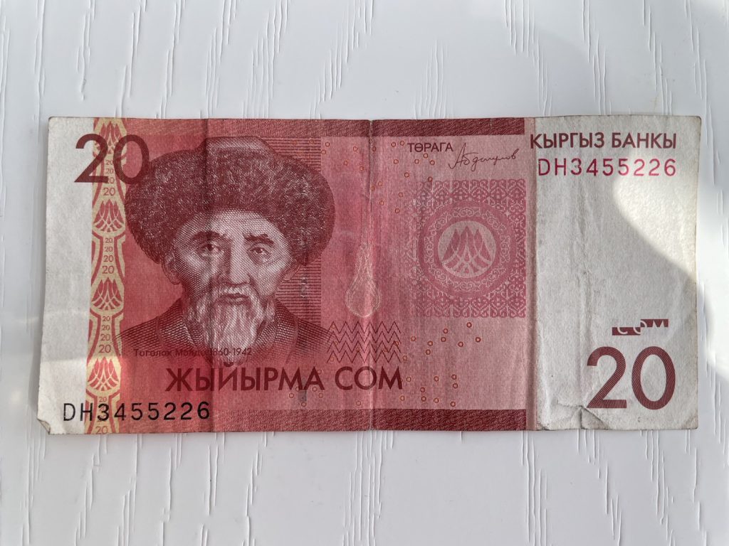 キルギスの通貨。２０ソム紙幣の画像です。