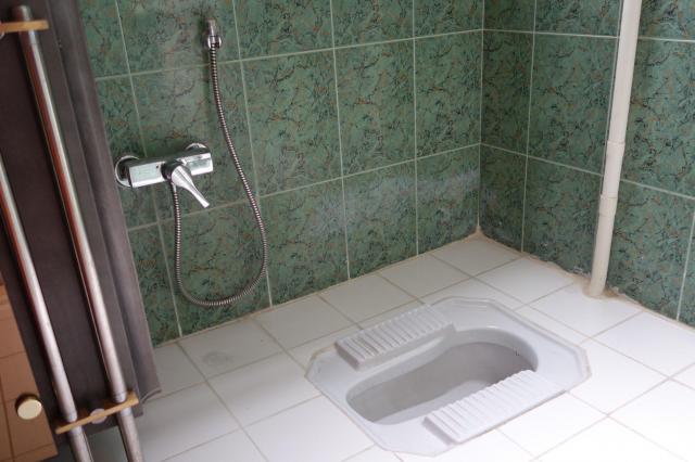 イスラム式トイレシャワー。ウズベキスタンのトイレ事情の説明に使用